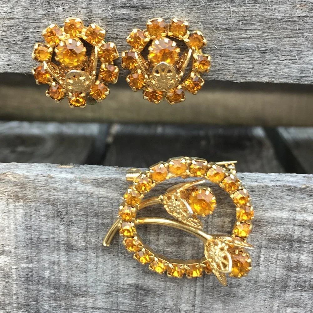 Vintage Judy Lee Amber Wreath Earring/Brooch Set! EUC! - Picture 2 of 10